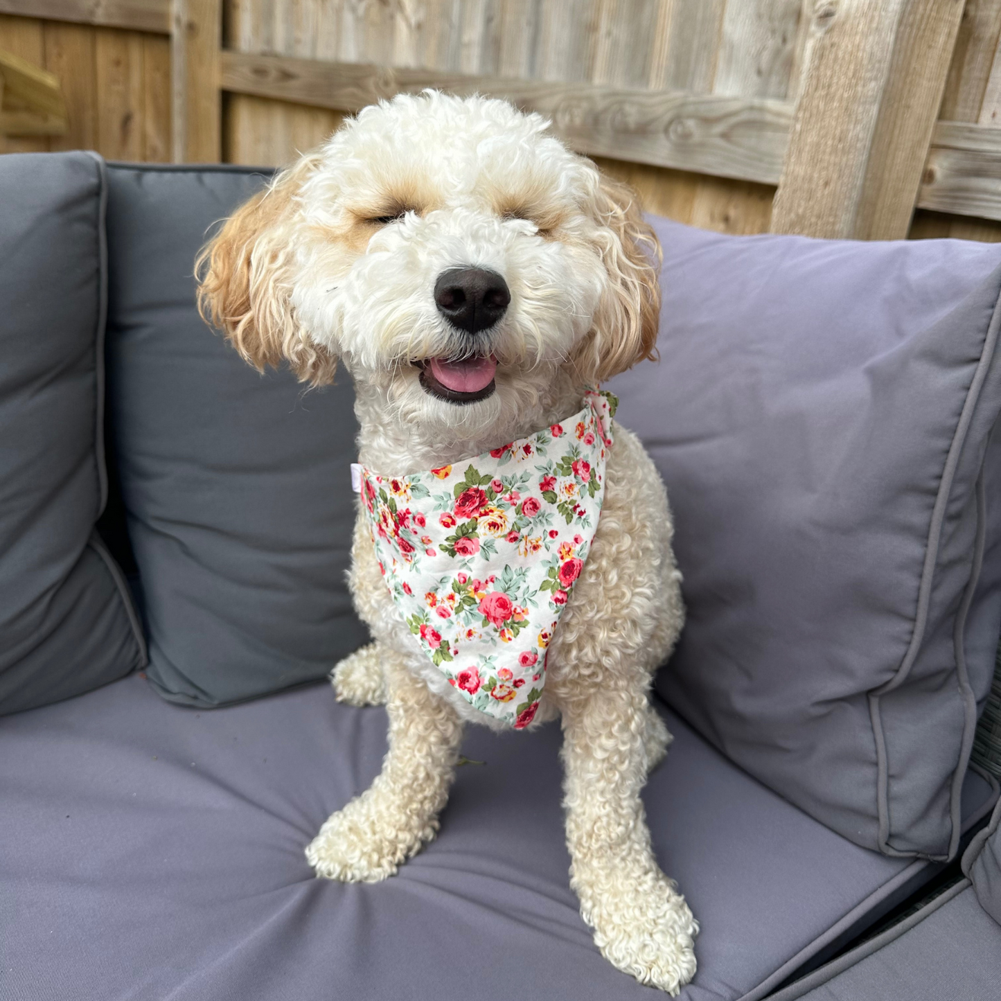 White Floral Print Dog Bandana